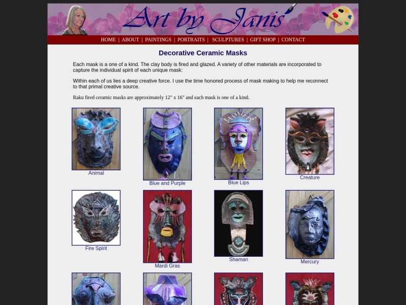Raku ceramic masks by Janis Stevens / USA