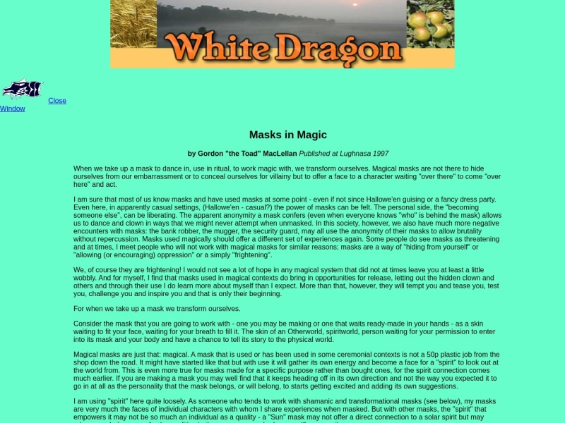 Masks in Magic by Gordon “the Toad” MacLellan