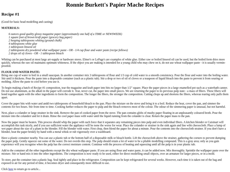 Ronnie Burkett’s Papier Mache Recipes