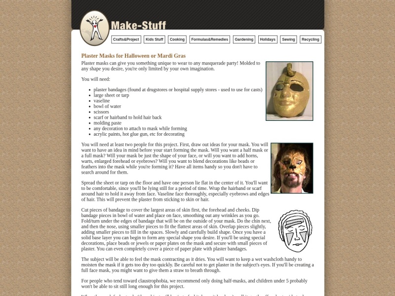 Plaster Masks for Halloween or Mardi Gras Plaster Masks for Halloween or Mardi Gras