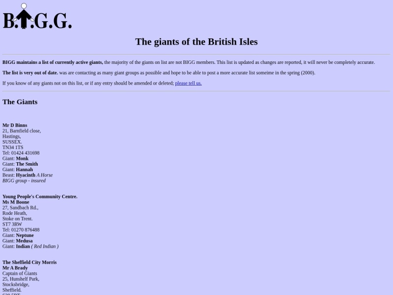 The giants of the British Isles – list